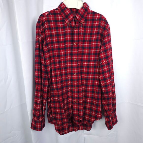Brooks Brothers Mens Medium Red Blue Plaid Flannel Button Down Shirt - Picture 1 of 6